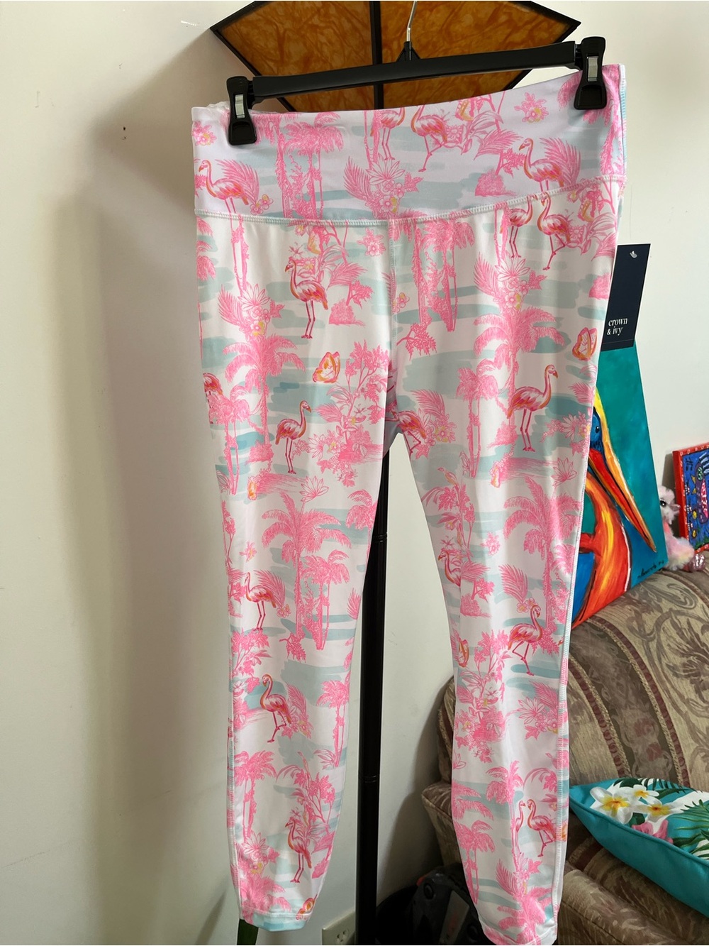 Crown & Ivy Leggings Plus Sz 1X Pink Flamingo Print NWT